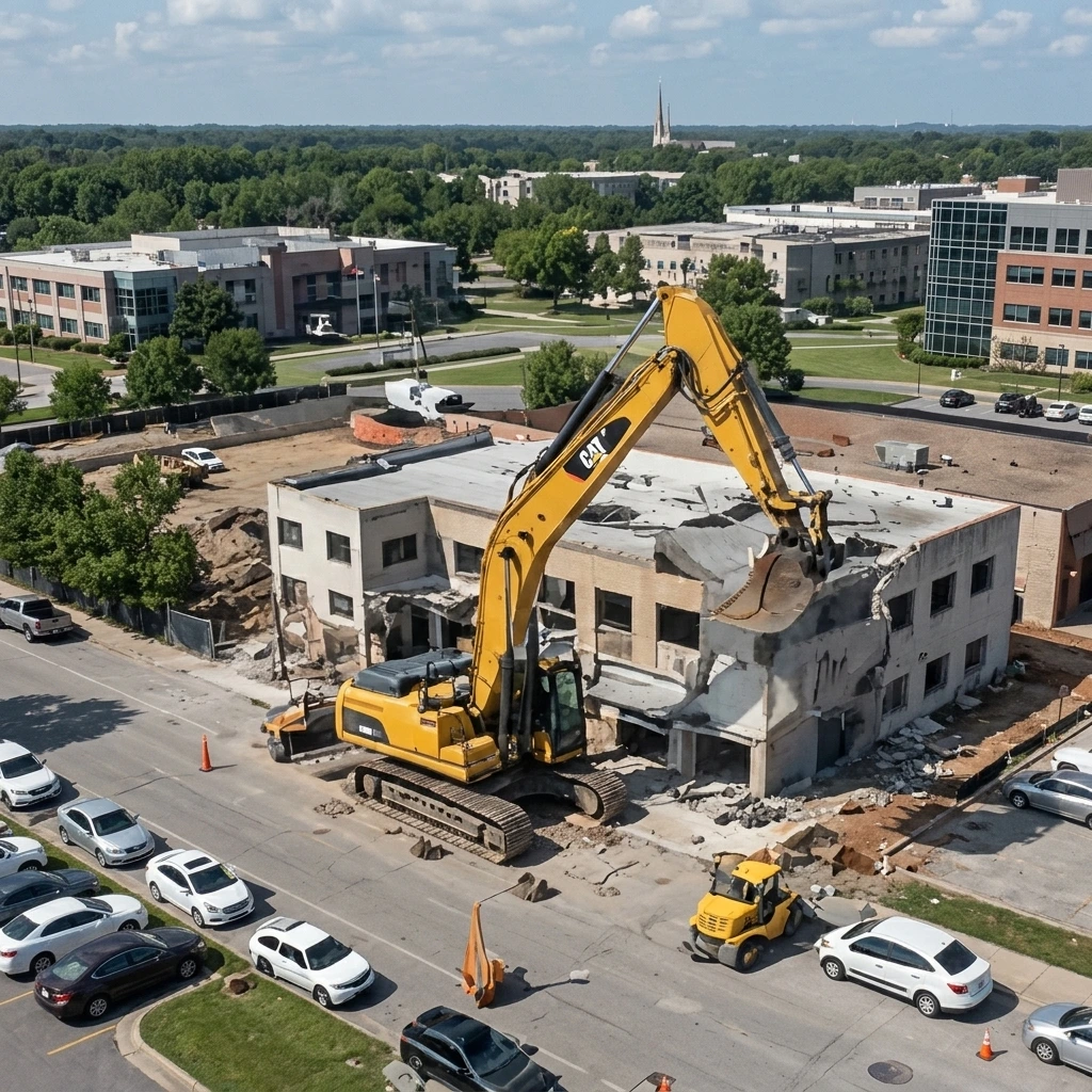 Commercial Excavator Demolition Site