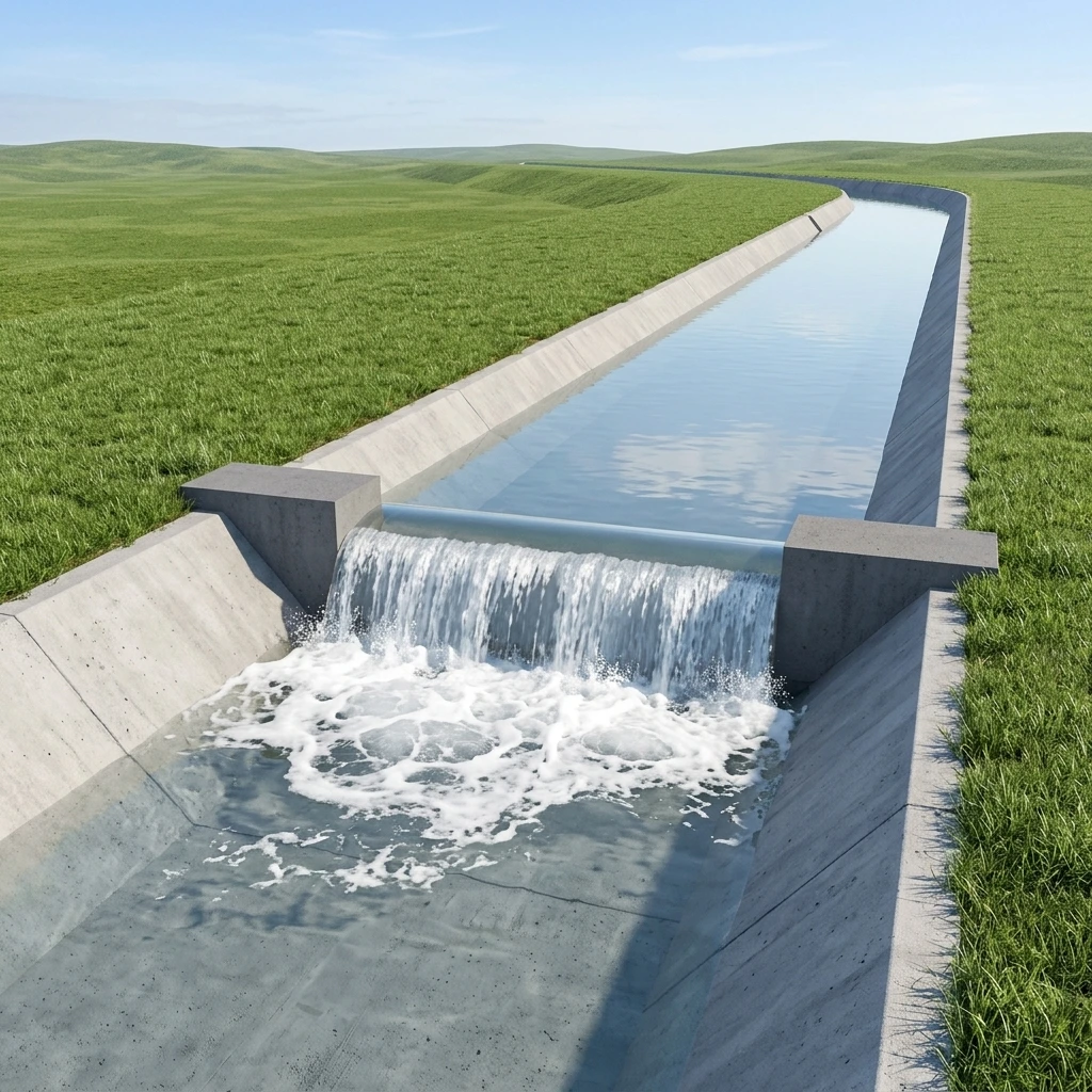 Engineered Canal and Weir Spillway Waterfall