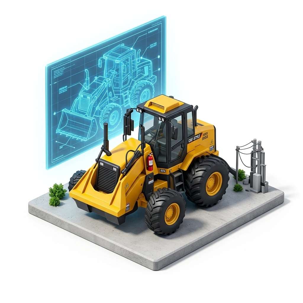Wheel Loader with 3D CAD Blueprint