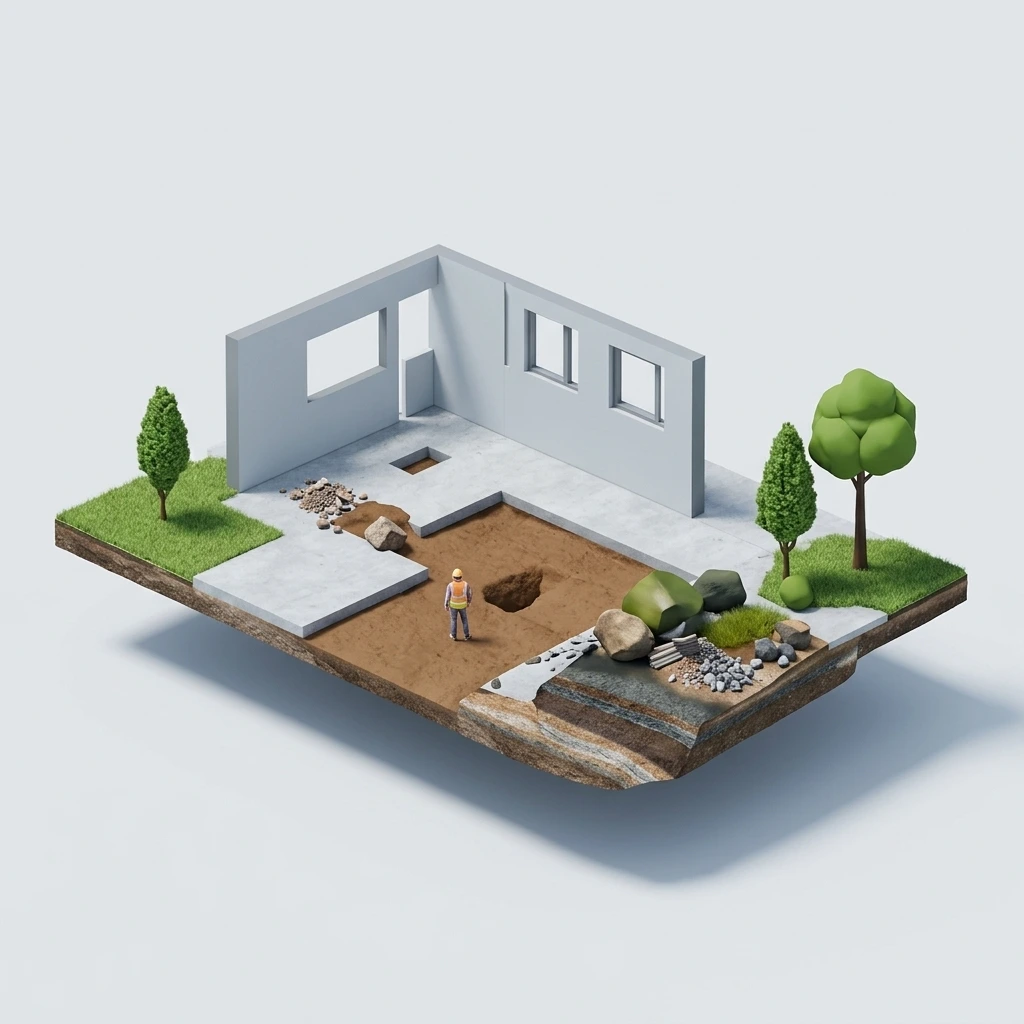 Site-Work Isometric Building Foundation Cutaway